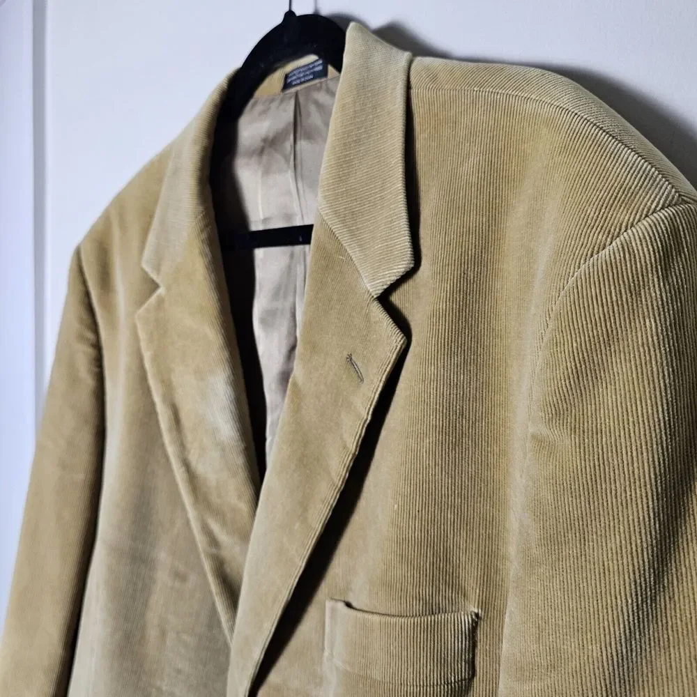 Evan Picone Men's Corduroy‎ Blazer Sport Coat Tan 46R Classic Old Money Country